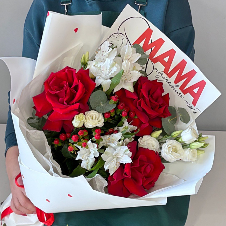 Букет "Мама поздравляю тебя" с  розами