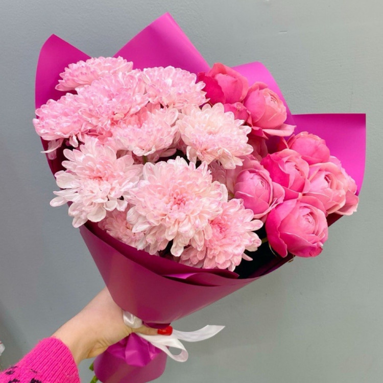 Букет "Сильва" с кустовой розой и хризантемой