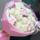 Букет "Нежная благодарность" из хризантем с хлопком 