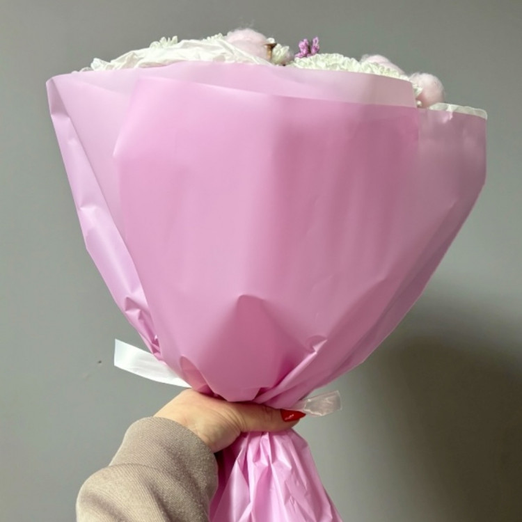 Букет "Нежная благодарность" из хризантем с хлопком 