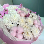 Букет "Нежная благодарность" из хризантем с хлопком 