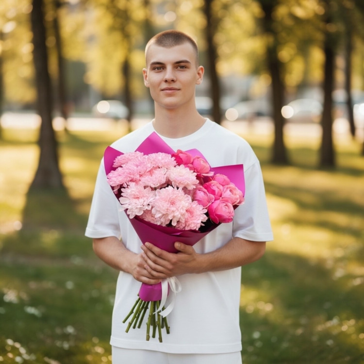 Букет "Сильва" с кустовой розой и хризантемой