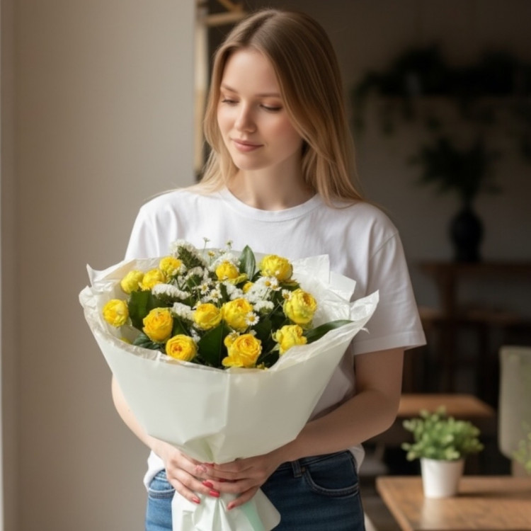 Букет "Солнечные бусы" из кустовой розы Букет "Солнечные бусы" из кустовой розы