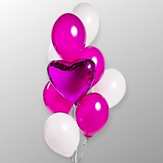 Сет из 9 малиновых и белых шаров