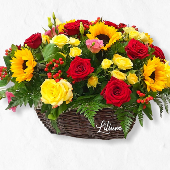 Купить корзину цветов в Щёлково с доставкой|Корзина цветов с подсолнухами -  LIlium