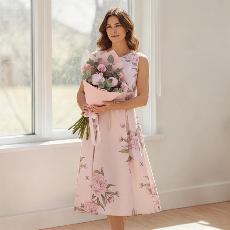 Букет из 5 пионов с эвкалиптом